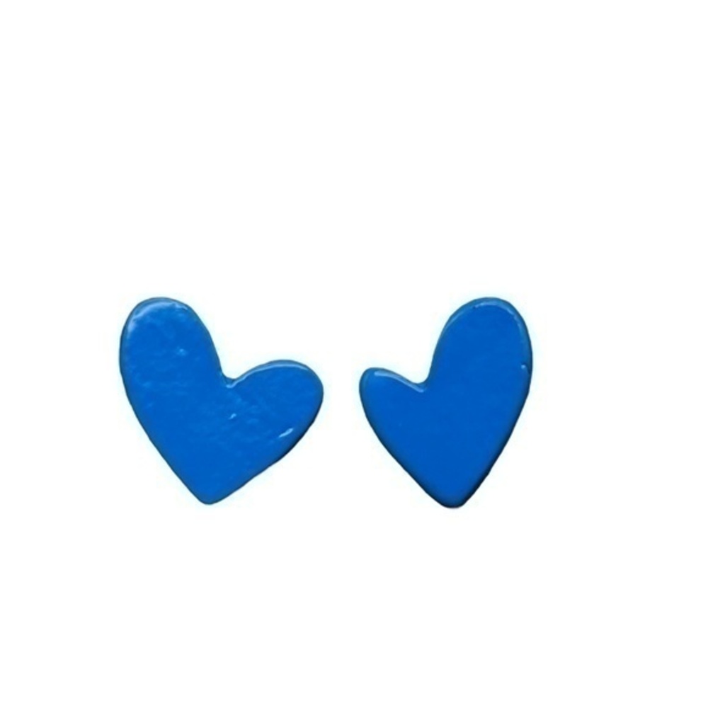 Earrings Blue Enamel Heart Metal Stud Earrings